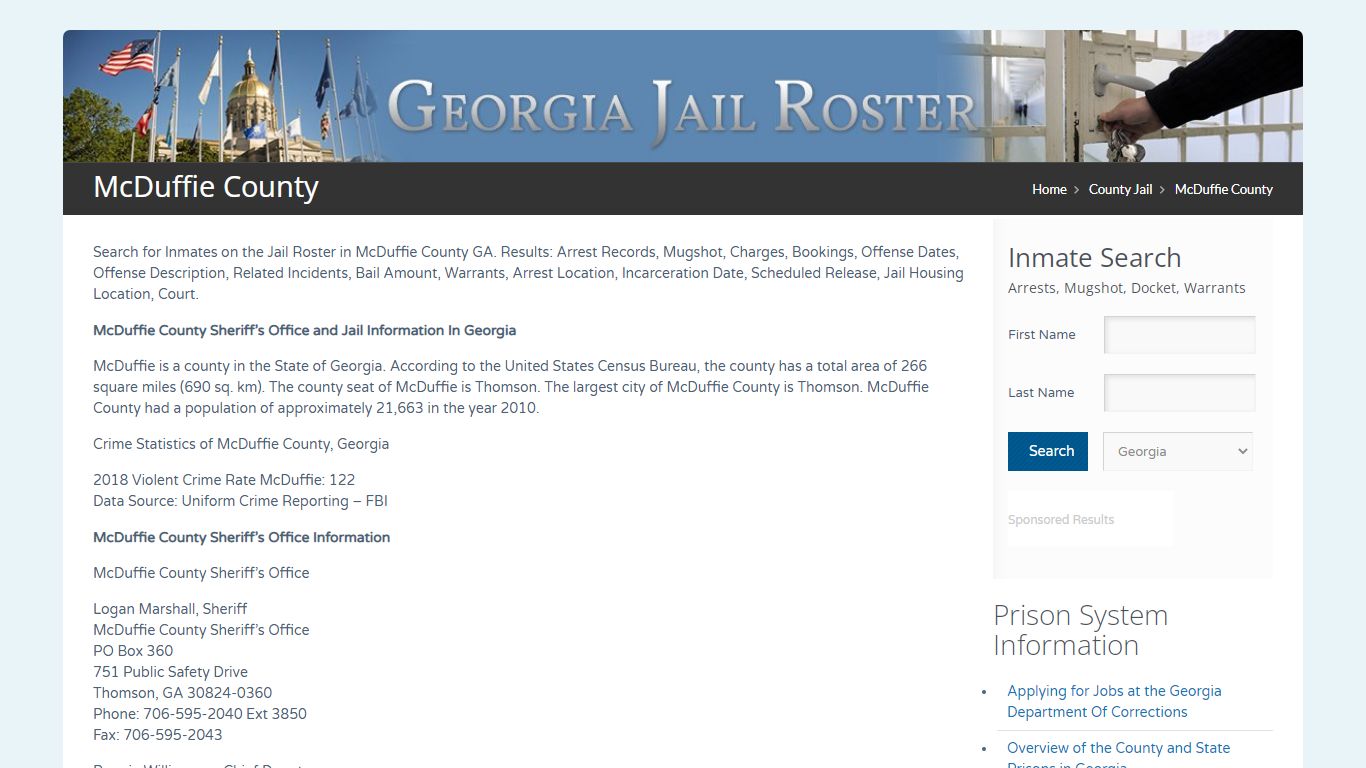 McDuffie County | Georgia Jail Inmate Search