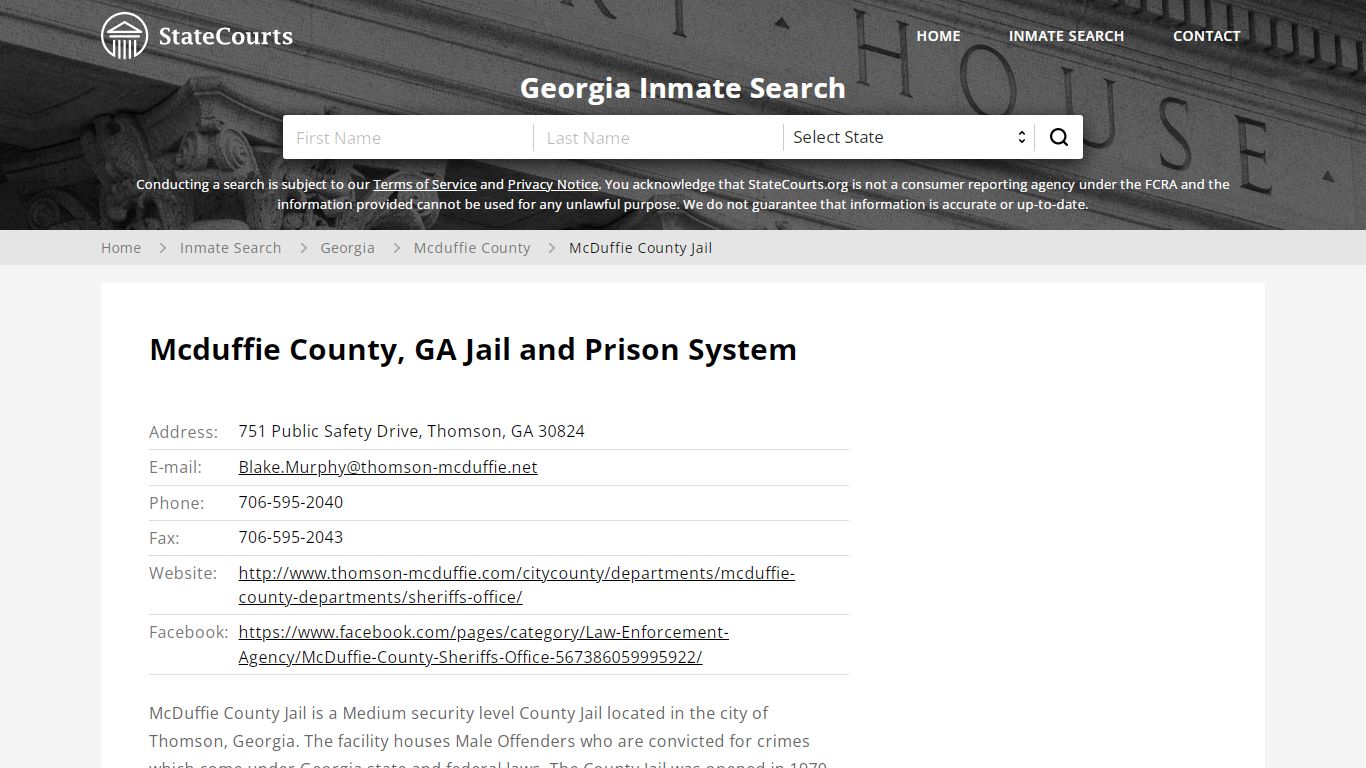 McDuffie County Jail Inmate Records Search, Georgia ...