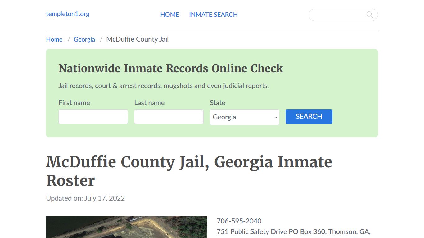 McDuffie County Jail, Georgia Inmate Booking